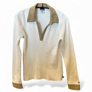 Columbia Y2K Ribbed Long Sleeve V Neck with Corduroy Accents. Size:M Vintage